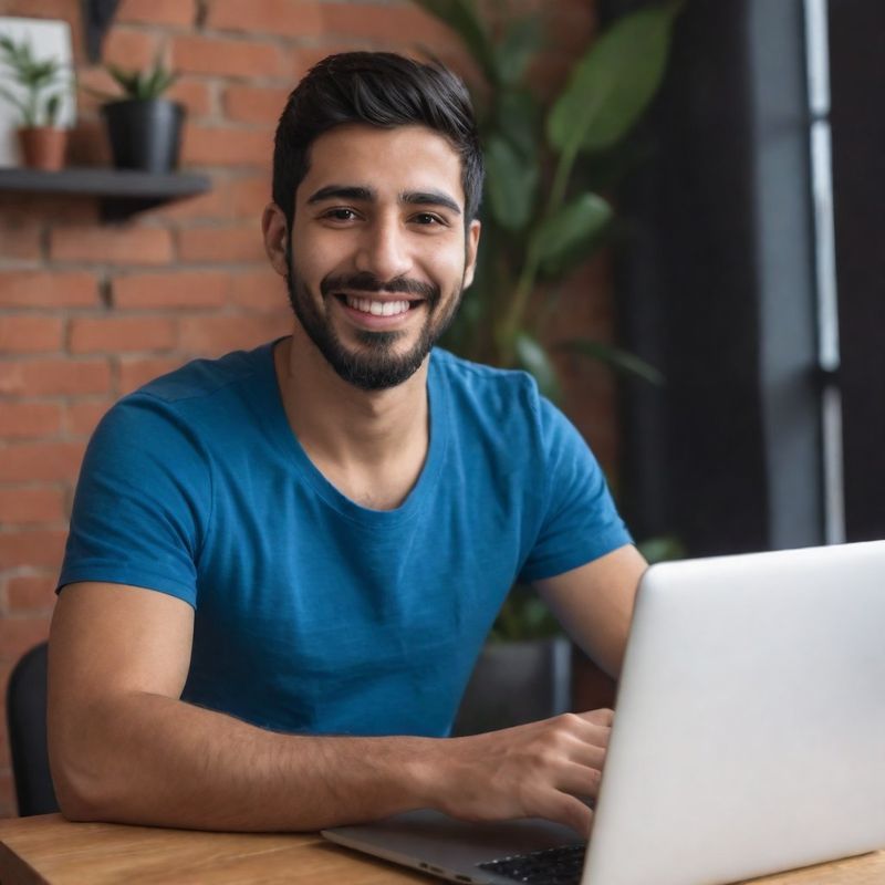 A man with t-shirt blue smiling